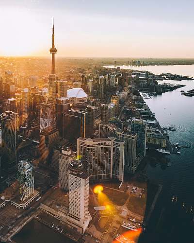 canada aerial photo of city during golden hour toronto