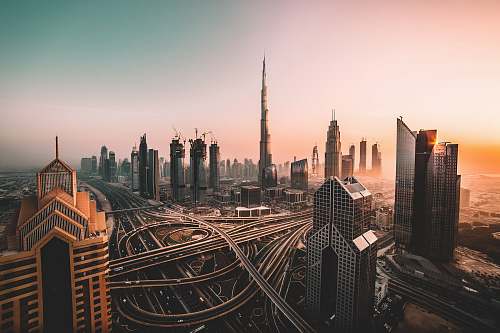 dubai aerial photo of city highway surrounded by high-rise buildings architecture