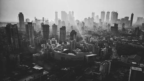 black-and-white aerial photography of high-rise buildings landscape