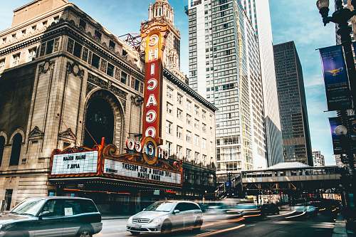 urban Chicago Theater in time lapse photography during daytime chicago