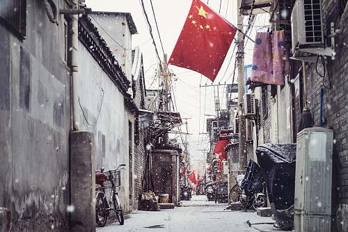 building China flag near building road