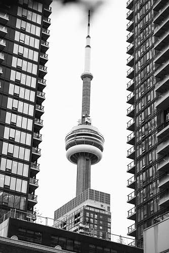 building CN Tower, Toronto Canada black-and-white