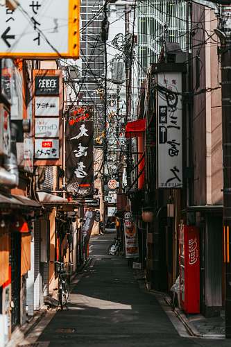 urban empty pathway between storefronts street