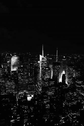 black-and-white grayscale aerial photography Empire State building night