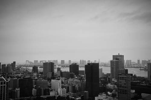building grayscale photo of city black-and-white