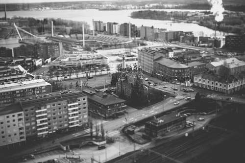 town greyscale bird's eye view photo of city scape black-and-white