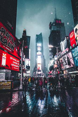 urban group of people gathered on street new york