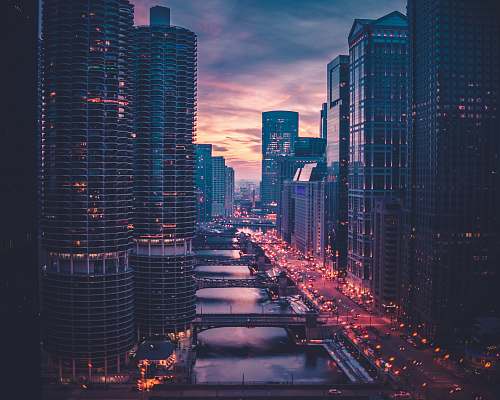 urban high-rise building during golden hour chicago