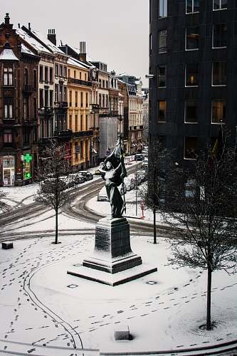 town man holding flag statue downtown