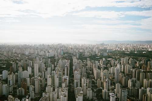 urban top view of high-rise and mid-rise buildings building