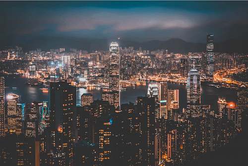 urban top view photo of buildings during night time hong kong