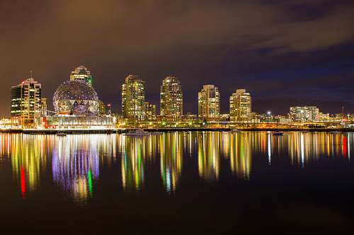 building view of lighted city skyline town