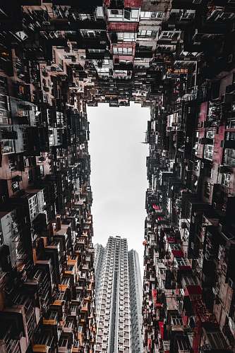 building worm's eye view of concrete buildings urban