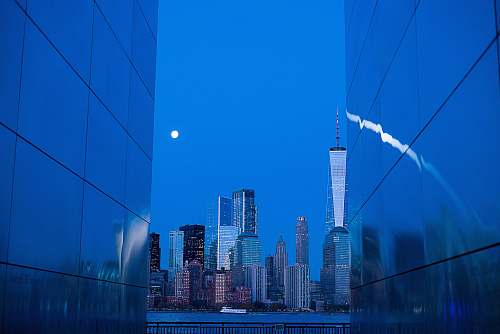 blue bottom view of buildings liberty state park