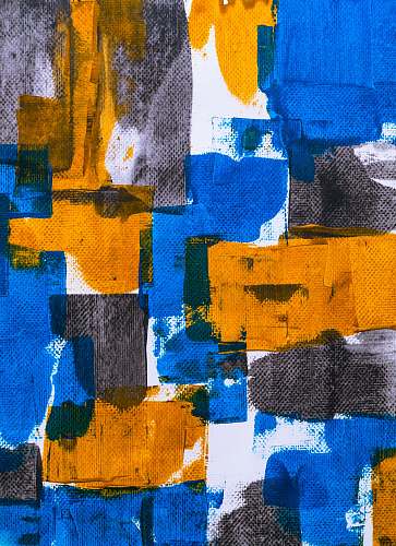 collage blue, orange, and gray abstract art poster