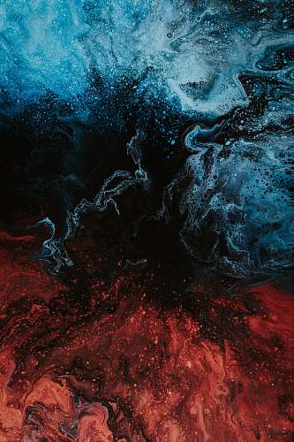 painting red and blue wallpaper outdoors