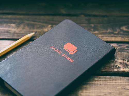 writing Write Ideas book on brown wooden board paper