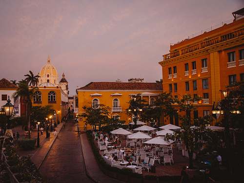 city white parasols at night downtown