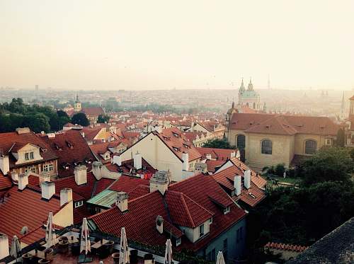 roof bird's eye photo of houses prague
