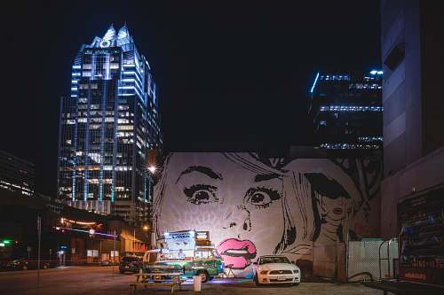 austin building with woman artwork urban