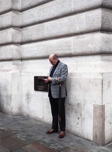 apparel man near white wall footwear