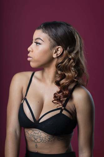 apparel woman wearing black bra person