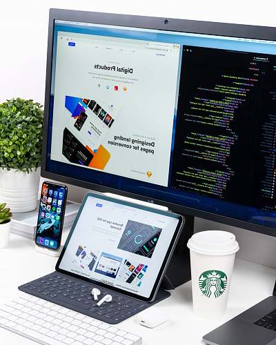 pc turned-on monitor displaying digital products electronics