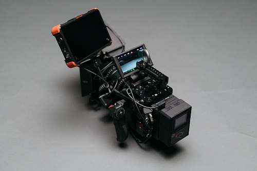 camera black video camera on gray surface display