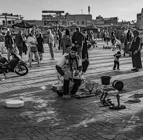 pedestrian people in open area black-and-white