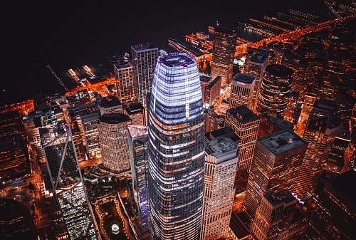 outdoors aerial view of city during nighttime nature
