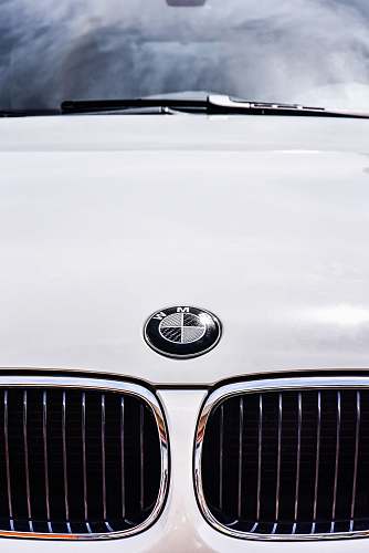 blue white BMW vehicle hood car