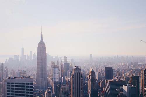 building aerial photography of city buildings under white sky city