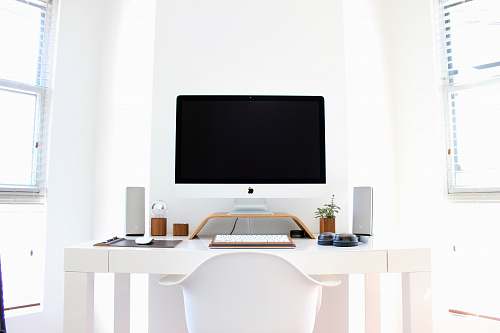 computer iMac on top of table desk