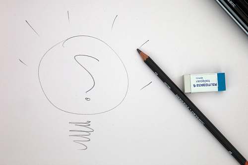 white black pencil on white printerpaper rubber eraser