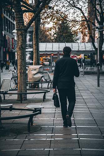 human man walking beside tree furniture