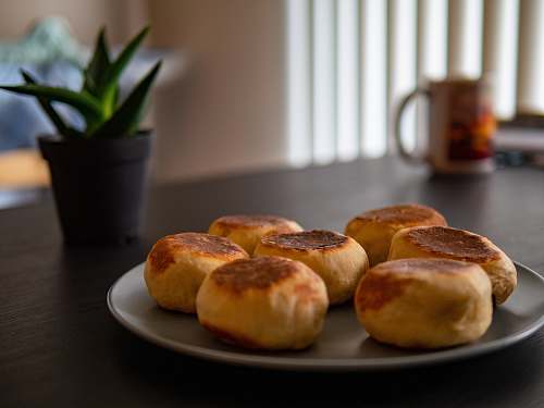 food baked breads on plate bun
