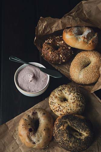 food doughnuts with cream bagel