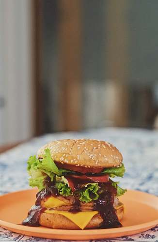 food burger on orange plate grey
