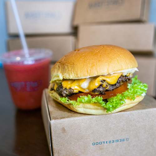 food cheese burger on box 