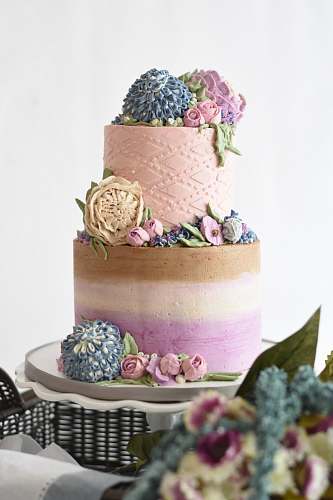 food multicolored 2-tier cake on white stand dessert