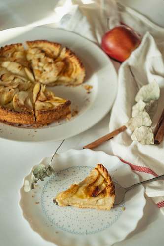 dessert sliced fruit pie on plate food