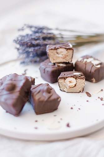 chocolate chocolates in white plate fudge