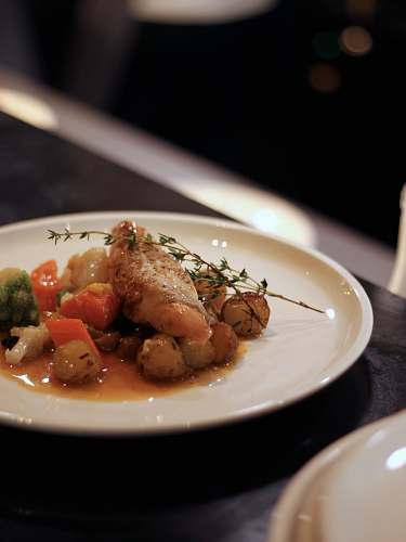 food dish on white ceramic plate meal