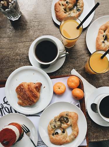 breakfast assorted bread with coffee and drinks meal