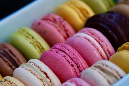 sweets assorted-color French macarons confectionery