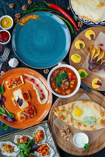 meal assorted pies and tarts on plates dish