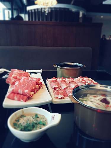 bowl bacon on white plate meal
