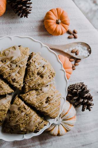 pumpkin baked cake on white ceramic plate fall