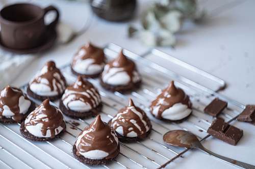 confectionery baked pastries with chocolate syrup dessert