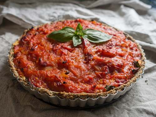 pizza baked pie in gray tin pastry